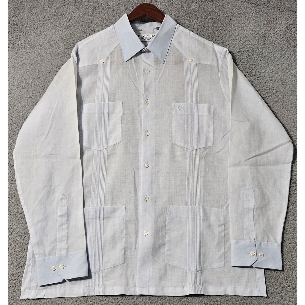 Vintage Gentleman Givenchy‎ Paris Men's Large Long Sleeve Shirt Pockets Stripes